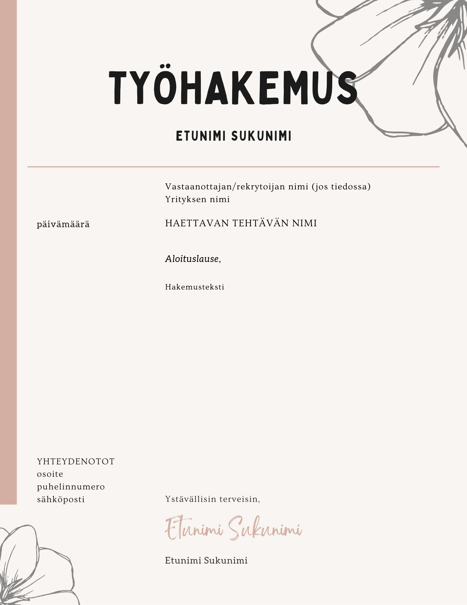 Blush Paper -työhakemuspohjan esikatselu