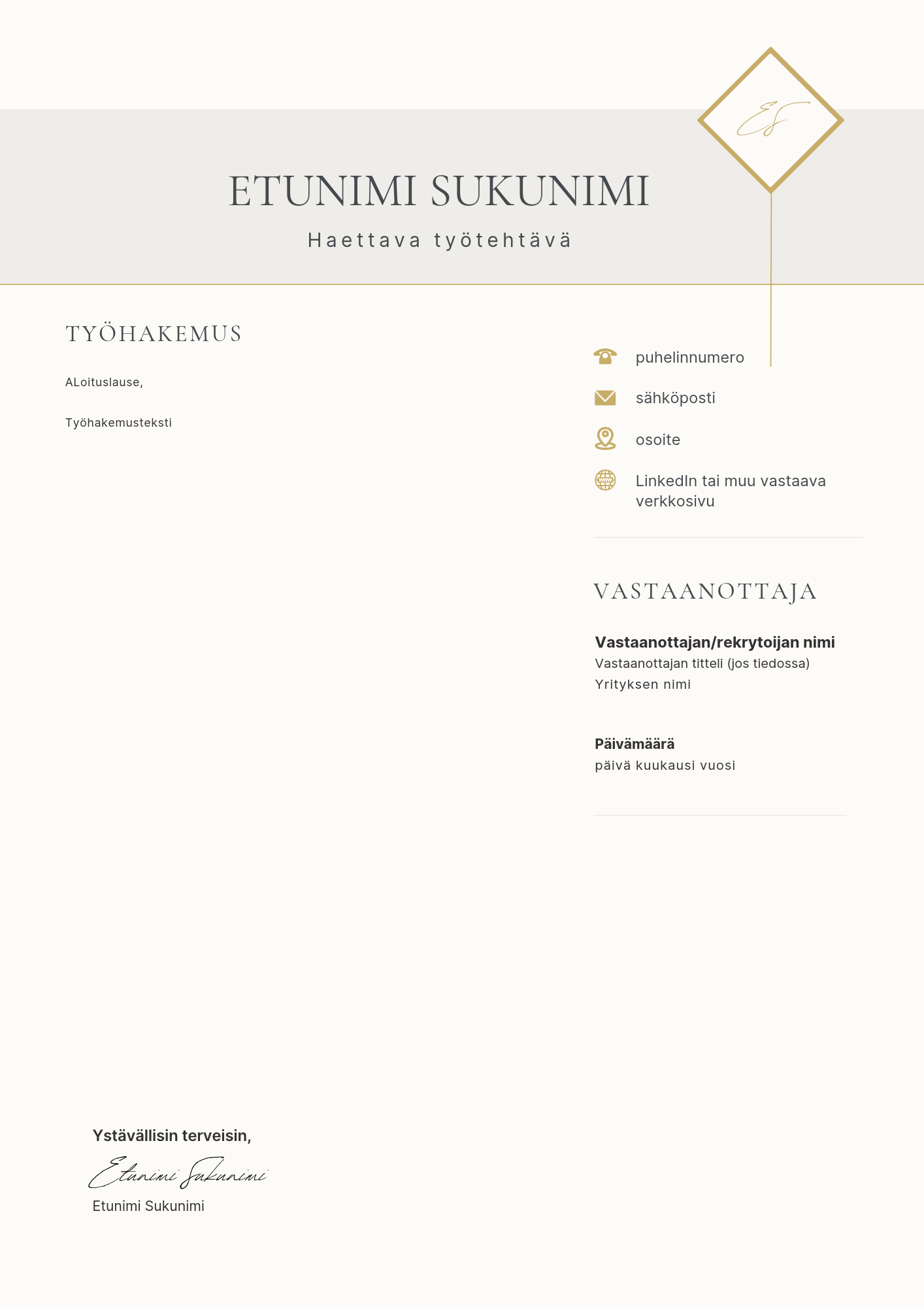 Champagne Ivory -työhakemuspohjan esikatselu