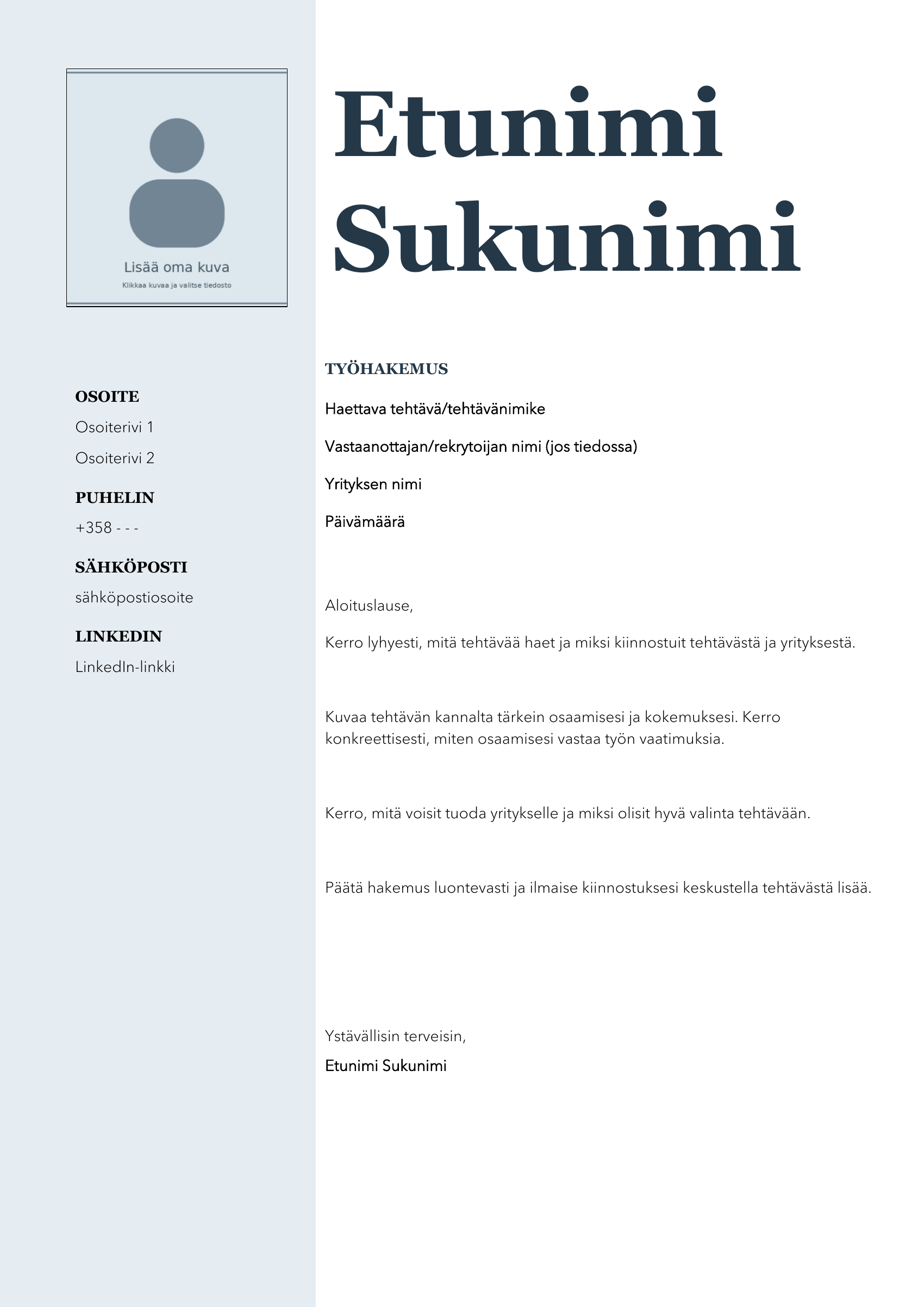 Classic Word Letter -työhakemuspohjan esikatselu