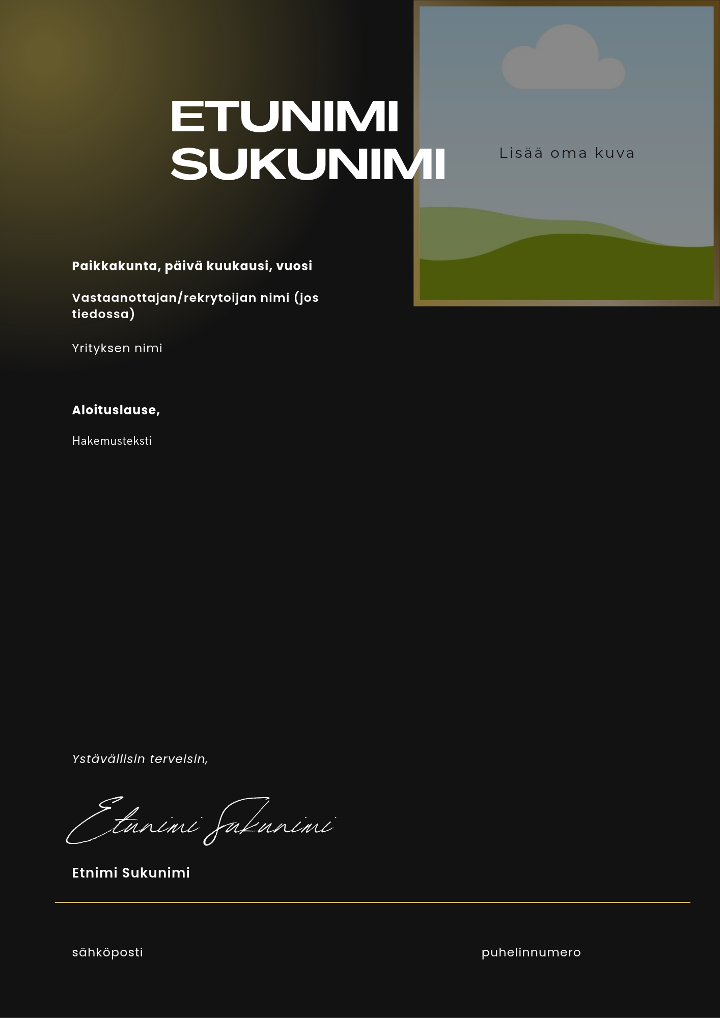 Golden Noir -työhakemuspohjan esikatselu