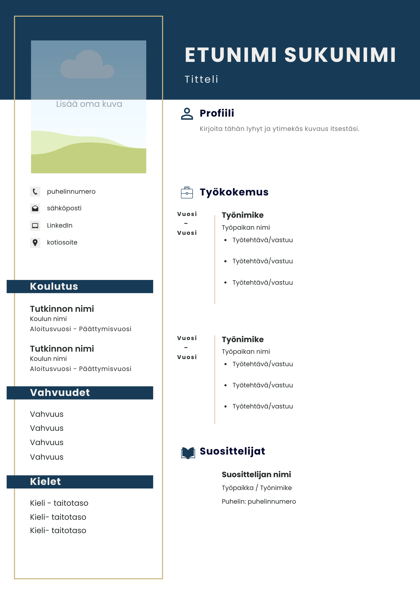 Professional Blue -Canva-CV-pohjan esikatselu